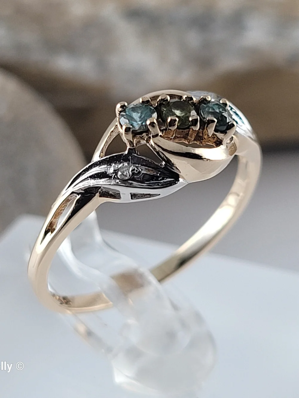 14K Yellow Gold Peridot, Blue Topaz & Diamonds Ring Size 7.25- Solid Gold! 👌🎁